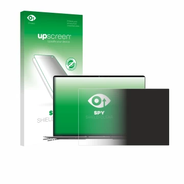 Parte frontal de un envase de producto con el logotipo de la marca upscreen. Al lado se muestra el dispositivo Geekom GeekBook