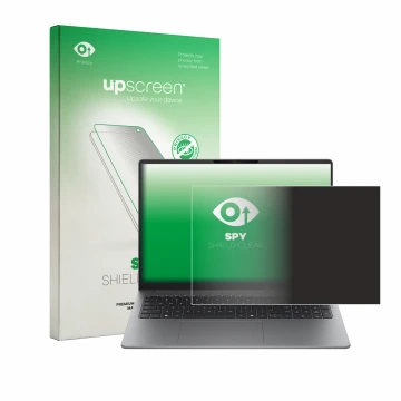 Parte frontal de un envase de producto con el logotipo de la marca upscreen. Al lado se muestra el dispositivo HP 200 G2a 16