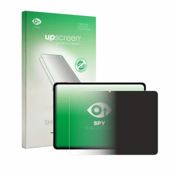 Parte frontal de un envase de producto con el logotipo de la marca upscreen. Al lado se muestra el dispositivo OnePlus Pad 4 c
