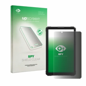 Parte frontal de un envase de producto con el logotipo de la marca upscreen. Al lado se muestra el dispositivo Hotwav R11 Pro 
