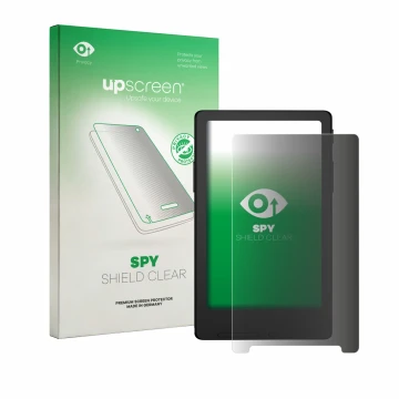 Parte frontal de un envase de producto con el logotipo de la marca upscreen. Al lado se muestra el dispositivo Xteink X4 Class