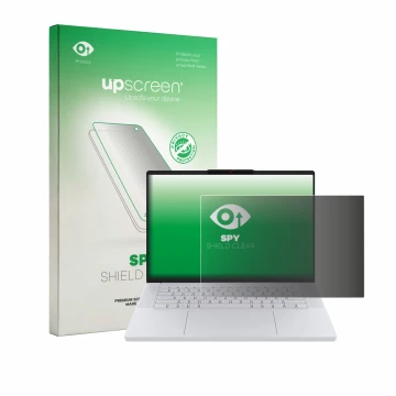 Parte frontal de un envase de producto con el logotipo de la marca upscreen. Al lado se muestra el dispositivo Lenovo Googlebo