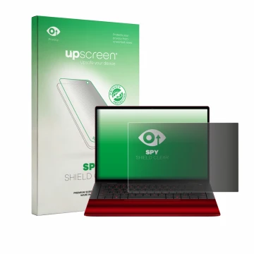Parte frontal de un envase de producto con el logotipo de la marca upscreen. Al lado se muestra el dispositivo HP Scuderia Fer
