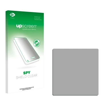 Parte frontal de un envase de producto con el logotipo de la marca upscreen. Al lado está el protector de pantalla correspondi