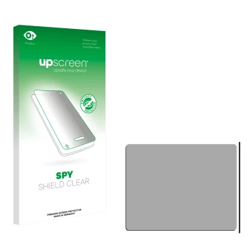 Parte frontal de un envase de producto con el logotipo de la marca upscreen. Al lado está el protector de pantalla correspondi