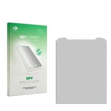 Parte frontal de un envase de producto con el logotipo de la marca upscreen. Al lado está el protector de pantalla correspondi
