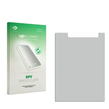 Parte frontal de un envase de producto con el logotipo de la marca upscreen. Al lado está el protector de pantalla correspondi