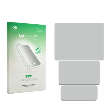 Parte frontal de un envase de producto con el logotipo de la marca upscreen. Al lado está el protector de pantalla correspondi