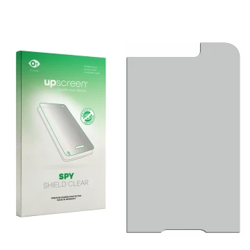 Parte frontal de un envase de producto con el logotipo de la marca upscreen. Al lado está el protector de pantalla correspondi