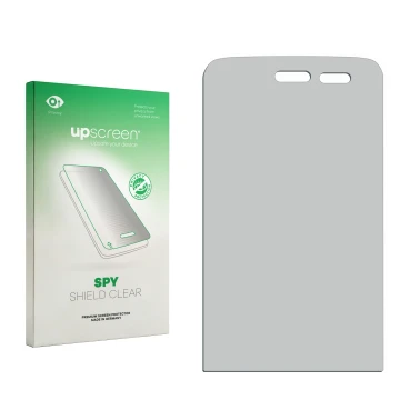 Parte frontal de un envase de producto con el logotipo de la marca upscreen. Al lado está el protector de pantalla correspondi