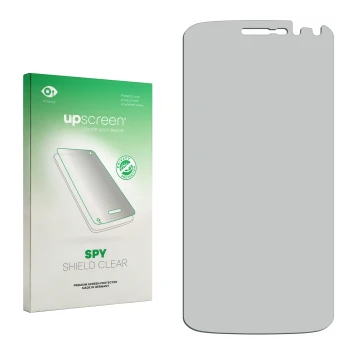 Parte frontal de un envase de producto con el logotipo de la marca upscreen. Al lado está el protector de pantalla correspondi