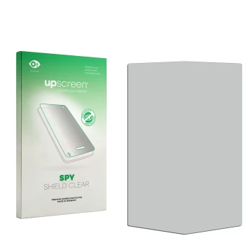 Parte frontal de un envase de producto con el logotipo de la marca upscreen. Al lado está el protector de pantalla correspondi