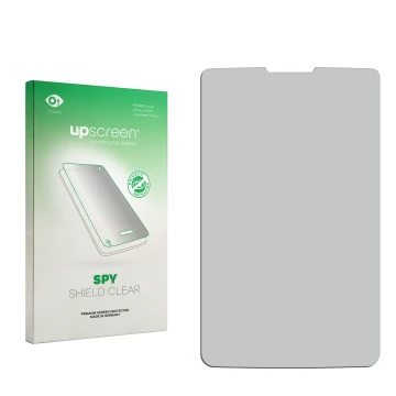 Parte frontal de un envase de producto con el logotipo de la marca upscreen. Al lado está el protector de pantalla correspondi