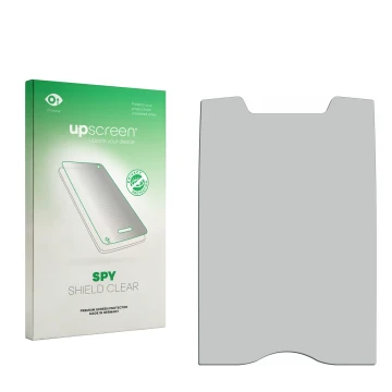 Parte frontal de un envase de producto con el logotipo de la marca upscreen. Al lado está el protector de pantalla correspondi