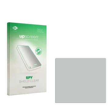 Parte frontal de un envase de producto con el logotipo de la marca upscreen. Al lado está el protector de pantalla correspondi