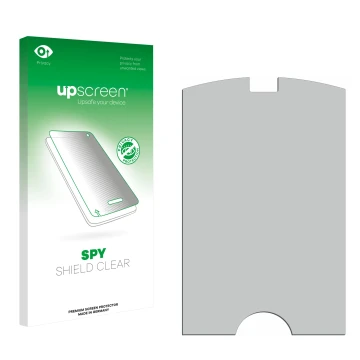 Parte frontal de un envase de producto con el logotipo de la marca upscreen. Al lado está el protector de pantalla correspondi