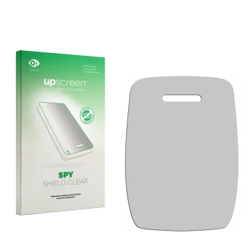 Parte frontal de un envase de producto con el logotipo de la marca upscreen. Al lado está el protector de pantalla correspondi
