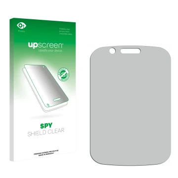 Parte frontal de un envase de producto con el logotipo de la marca upscreen. Al lado está el protector de pantalla correspondi