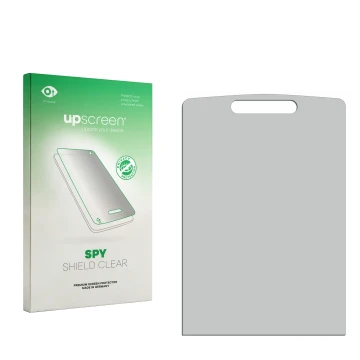 Parte frontal de un envase de producto con el logotipo de la marca upscreen. Al lado está el protector de pantalla correspondi