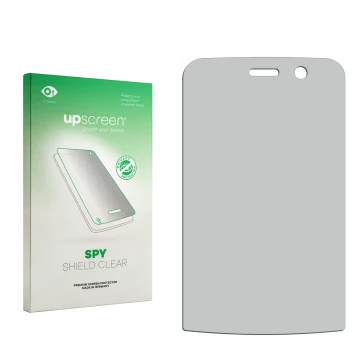 Parte frontal de un envase de producto con el logotipo de la marca upscreen. Al lado está el protector de pantalla correspondi