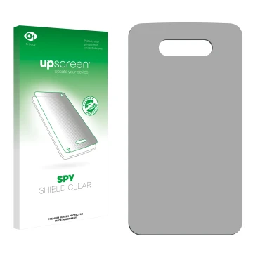 Parte frontal de un envase de producto con el logotipo de la marca upscreen. Al lado está el protector de pantalla correspondi