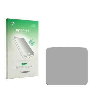 Parte frontal de un envase de producto con el logotipo de la marca upscreen. Al lado está el protector de pantalla correspondi
