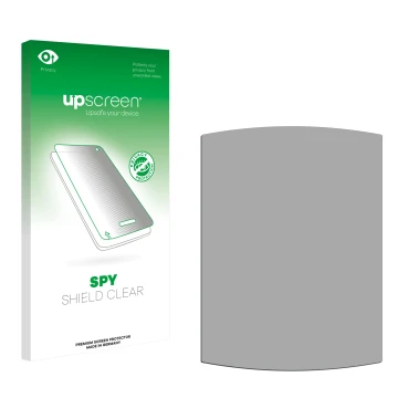 Parte frontal de un envase de producto con el logotipo de la marca upscreen. Al lado está el protector de pantalla correspondi