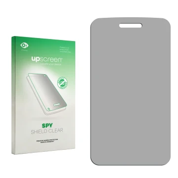 Parte frontal de un envase de producto con el logotipo de la marca upscreen. Al lado está el protector de pantalla correspondi