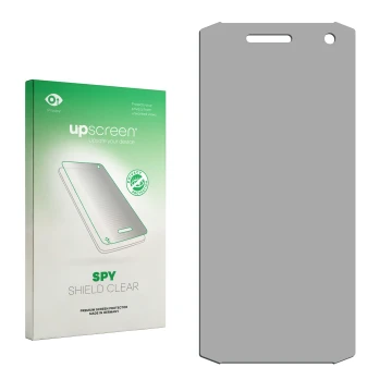 Parte frontal de un envase de producto con el logotipo de la marca upscreen. Al lado está el protector de pantalla correspondi