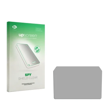 Parte frontal de un envase de producto con el logotipo de la marca upscreen. Al lado está el protector de pantalla correspondi