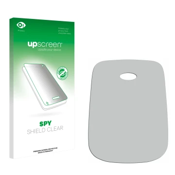 Parte frontal de un envase de producto con el logotipo de la marca upscreen. Al lado está el protector de pantalla correspondi