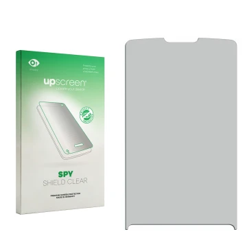 Parte frontal de un envase de producto con el logotipo de la marca upscreen. Al lado está el protector de pantalla correspondi