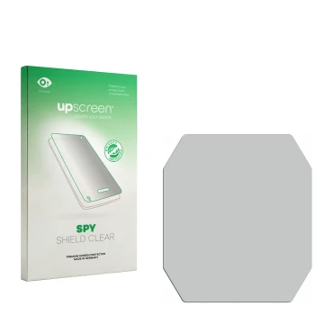 Parte frontal de un envase de producto con el logotipo de la marca upscreen. Al lado está el protector de pantalla correspondi