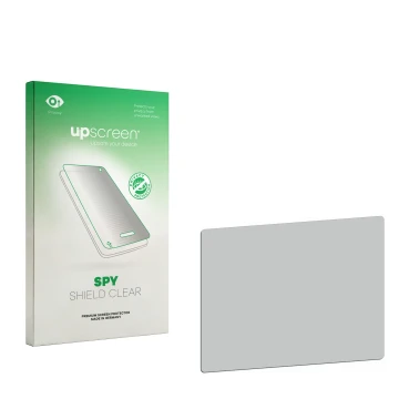 Parte frontal de un envase de producto con el logotipo de la marca upscreen. Al lado está el protector de pantalla correspondi