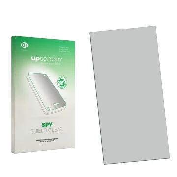 Parte frontal de un envase de producto con el logotipo de la marca upscreen. Al lado está el protector de pantalla correspondi
