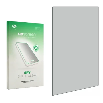 Parte frontal de un envase de producto con el logotipo de la marca upscreen. Al lado está el protector de pantalla correspondi