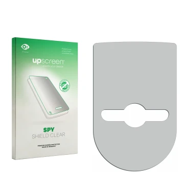 Parte frontal de un envase de producto con el logotipo de la marca upscreen. Al lado está el protector de pantalla correspondi