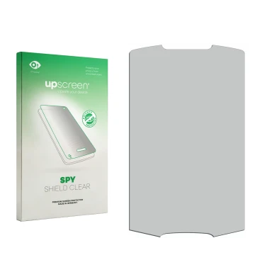 Parte frontal de un envase de producto con el logotipo de la marca upscreen. Al lado está el protector de pantalla correspondi