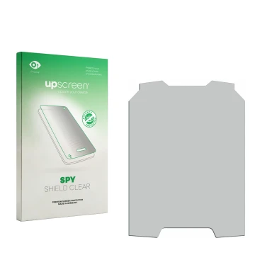 Parte frontal de un envase de producto con el logotipo de la marca upscreen. Al lado está el protector de pantalla correspondi
