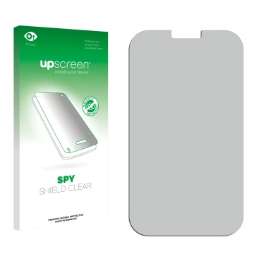 Parte frontal de un envase de producto con el logotipo de la marca upscreen. Al lado está el protector de pantalla correspondi