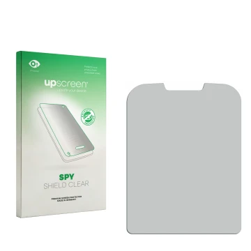 Parte frontal de un envase de producto con el logotipo de la marca upscreen. Al lado está el protector de pantalla correspondi