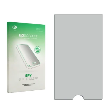 Parte frontal de un envase de producto con el logotipo de la marca upscreen. Al lado está el protector de pantalla correspondi