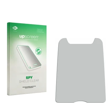 Parte frontal de un envase de producto con el logotipo de la marca upscreen. Al lado está el protector de pantalla correspondi