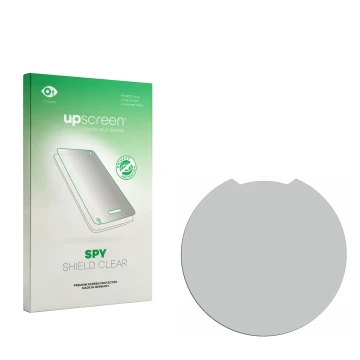 Parte frontal de un envase de producto con el logotipo de la marca upscreen. Al lado está el protector de pantalla correspondi