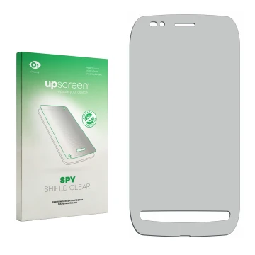 Parte frontal de un envase de producto con el logotipo de la marca upscreen. Al lado está el protector de pantalla correspondi