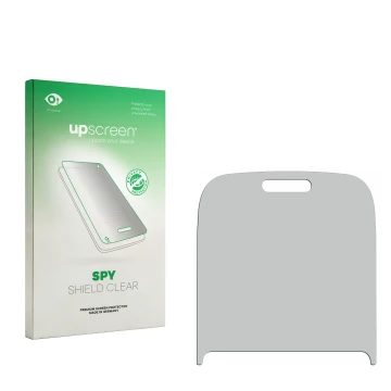 Parte frontal de un envase de producto con el logotipo de la marca upscreen. Al lado está el protector de pantalla correspondi