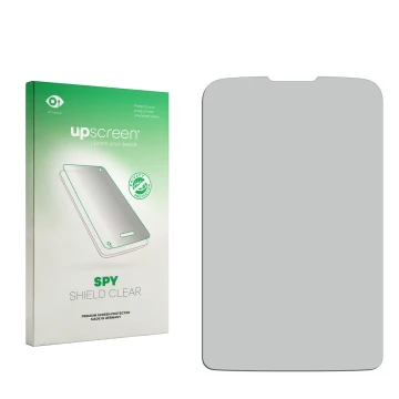 Parte frontal de un envase de producto con el logotipo de la marca upscreen. Al lado está el protector de pantalla correspondi