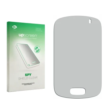Parte frontal de un envase de producto con el logotipo de la marca upscreen. Al lado está el protector de pantalla correspondi