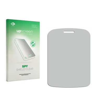 Parte frontal de un envase de producto con el logotipo de la marca upscreen. Al lado está el protector de pantalla correspondi