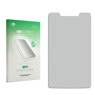 Parte frontal de un envase de producto con el logotipo de la marca upscreen. Al lado está el protector de pantalla correspondi